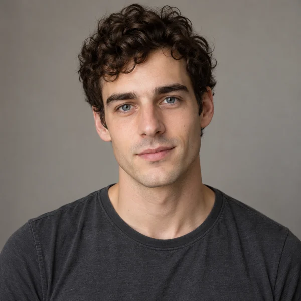 Eli’s saved gallery portrait, a square image tightly framing his head and shoulders against a plain background.